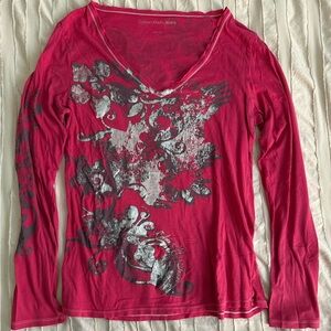 Calvin Klein Jeans Cerise Color and Sliver Long Sleeve Tee